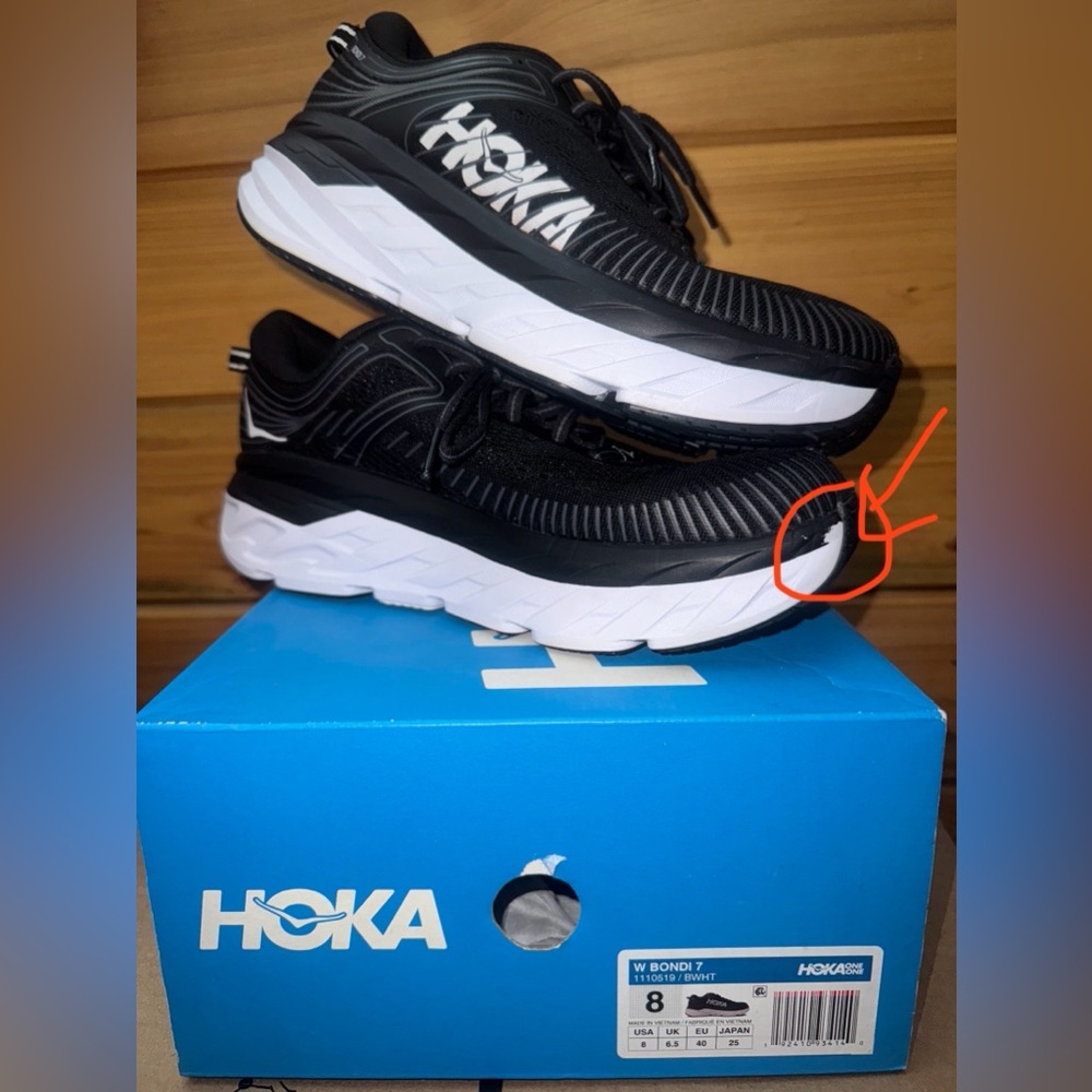 Hoka One One Women’s Bondi 7 Black and White Athletic Shoes